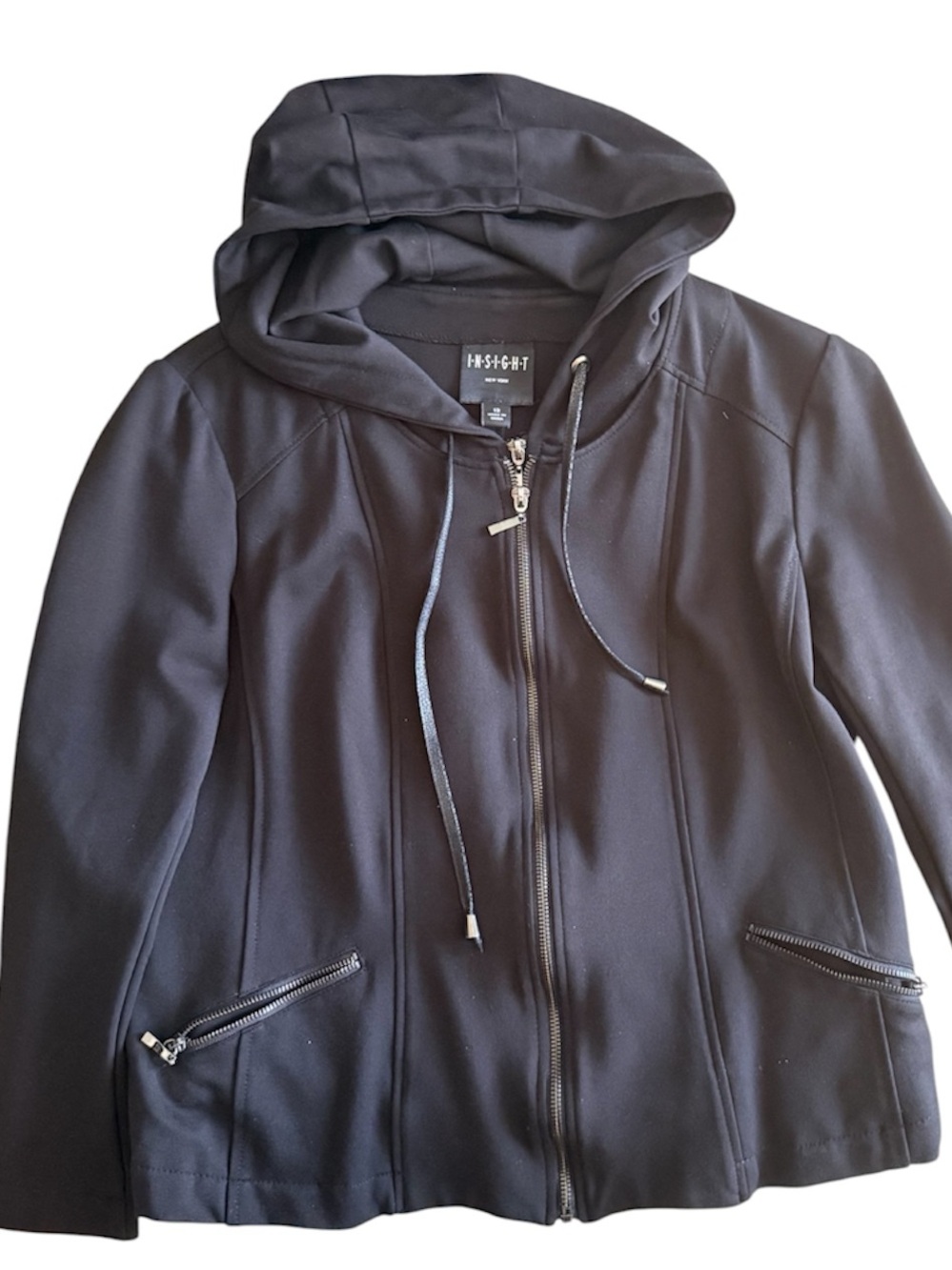 Insight Black Ponte Hooded Zip-Front Jacket